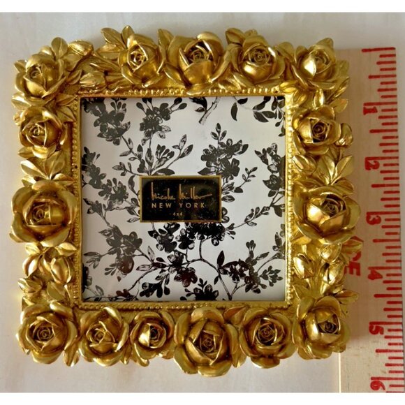 Nicole Miller NY Frame 4 x 4 Mini Roses Photo Gold Detailed Romantic Photograph - Picture 3 of 8